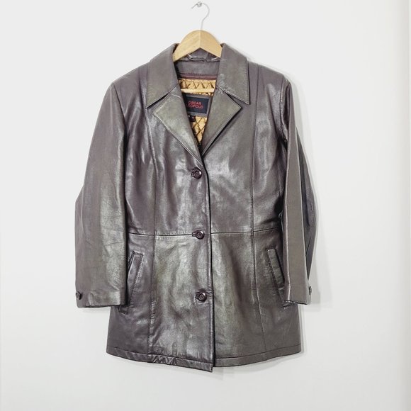 Oscar Leopold Brown 100% Lambskin Leather Lined Button Jacket Y2K Style Size XS - Picture 1 of 14